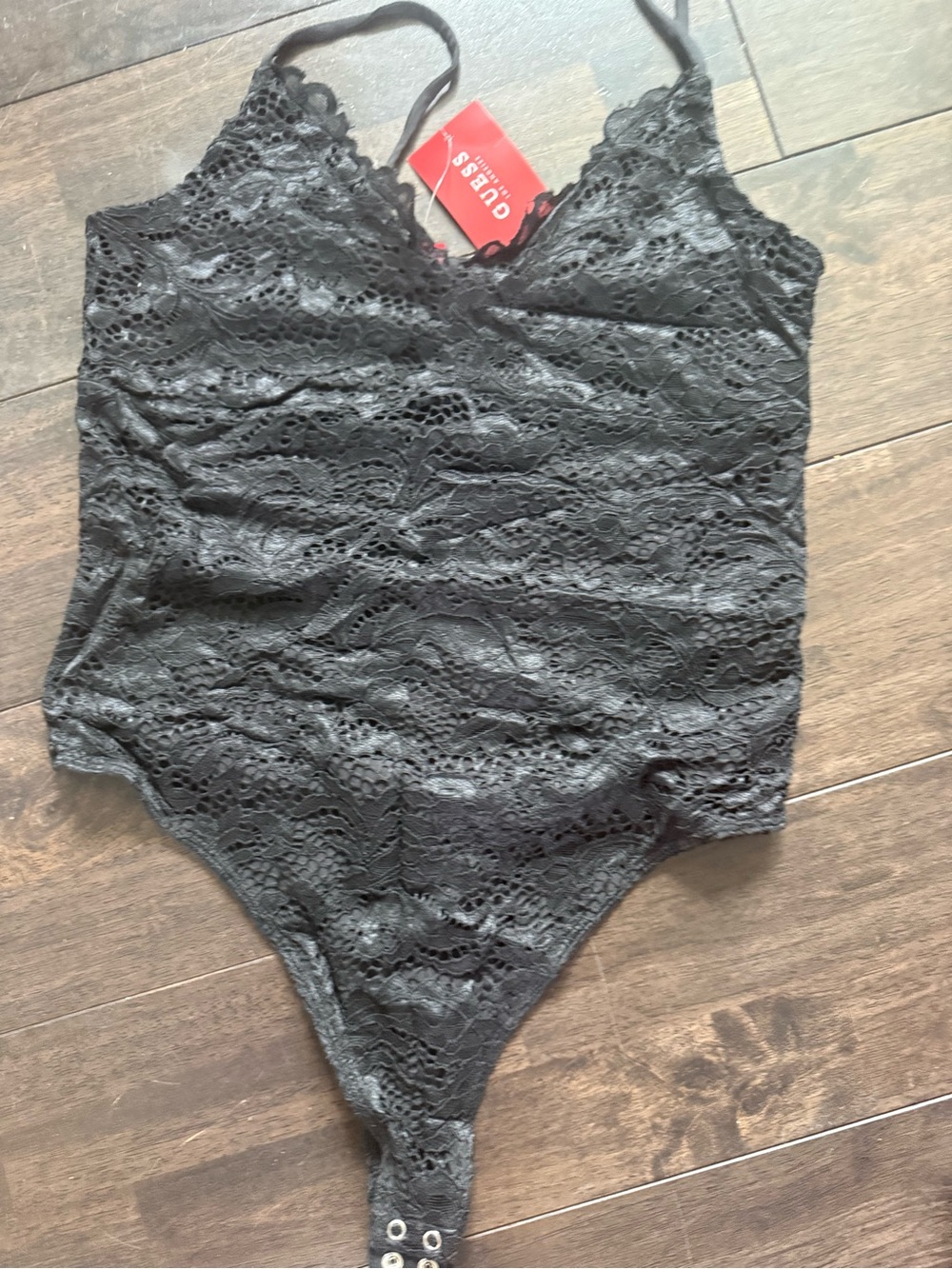 Guess Black Lace Bodysuit with V-Neck